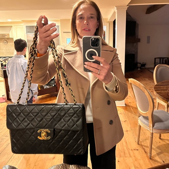 CHANEL $10K + NEW!Classic Black Leather Jumbo Gold Chain Flap Bag +Card/Dust Bag - Picture 11 of 16